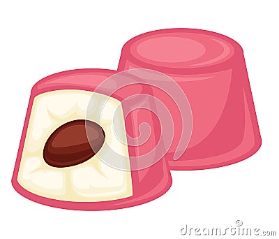 Delicious soft souffle candies covered with strawberry glaze Vector Illustration