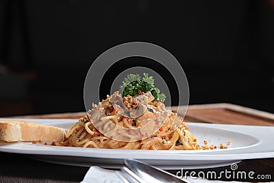 Delicious Spaghetti on the restaurant table Stock Photo