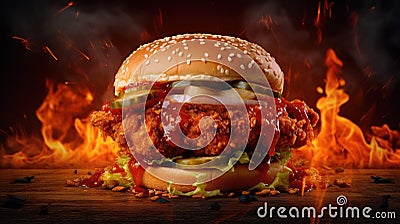 Delicious spicy fried chicken burger Generative AI Stock Photo