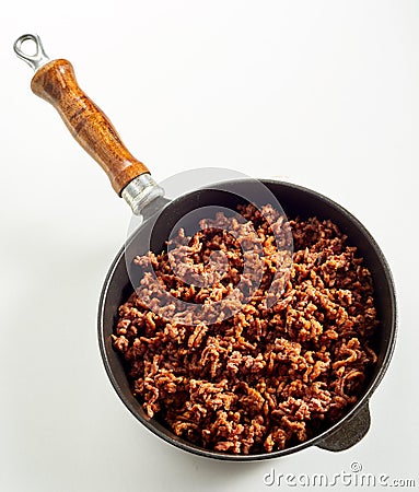 Delicious spicy vegan mince meat in a frying pan Stock Photo