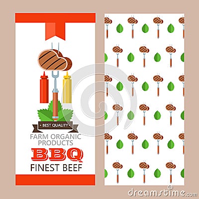 Barbecue, grill. Emblem, logo. Colorful vector illustration in f Vector Illustration