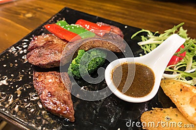 The delicious steak in the restaur Stock Photo