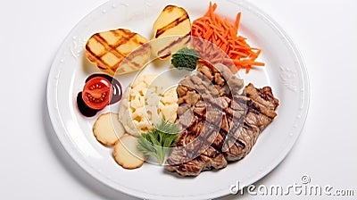 Delicious Steak And Veggie Plate For 10-month-old Baby Stock Photo