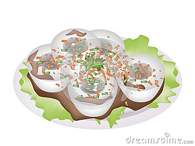 Delicious Steamed Rice Pudding With Sour Sauce Vector Illustration