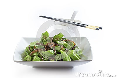 Delicious stir fried lady finger Stock Photo