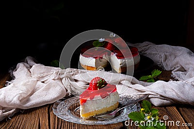 Delicious strawberry cream cheese pie with biscuit base Stock Photo