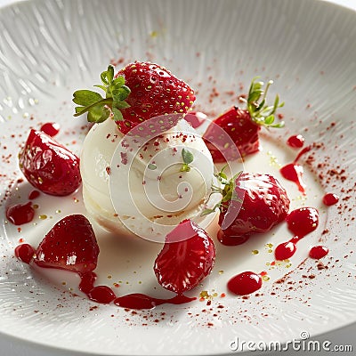 Delicious strawberry dessert with cream Stock Photo