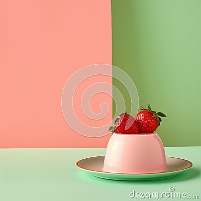 Delicious strawberry pudding on a green table Stock Photo