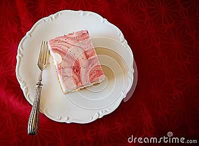 Delicious treat, portion of strawberry quark cake Stock Photo