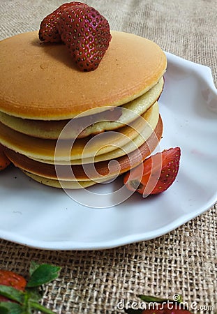 Delicious strawbery pancake Stock Photo