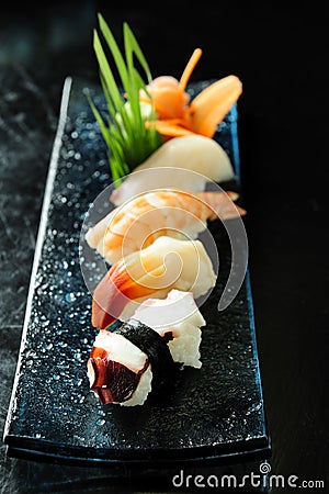 Delicious sushi rolls Stock Photo