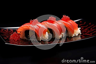 Delicious sushi served on red plate menu healthy. Generate Ai Stock Photo