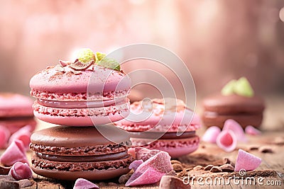 Delicious sweet colored macarons made with traditional French ingredients Stock Photo