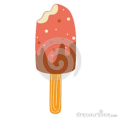 Delicious sweet Ice cream on a stick. Strawberry ice cream with chocolate. Eskimo. For Shop logo badges and labels for your design Vector Illustration