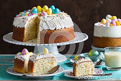 Delicious sweet tempting cream cake closeup Stock Photo