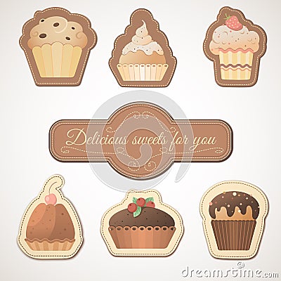 Delicious sweets: a set of cards with muffins Vector Illustration