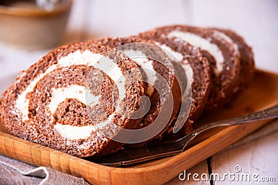 Swiss roll with cream, homemde dessert Stock Photo