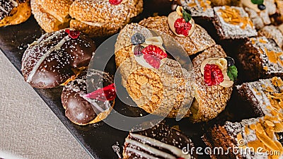 Delicious, table with various sweets. Stock Photo