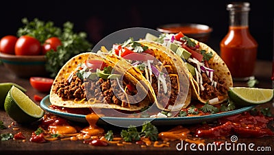 Delicious taco starts with a fresh, warm tortilla with a generous portion of meat Stock Photo