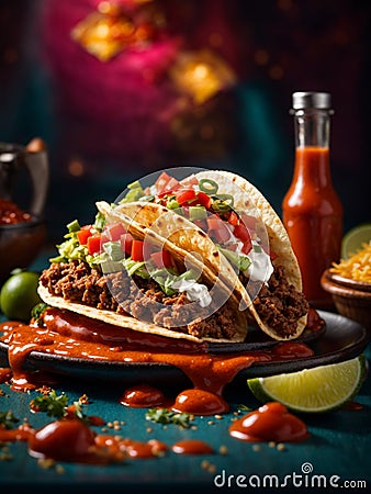 Delicious taco starts with a fresh, warm tortilla with a generous portion of meat Stock Photo