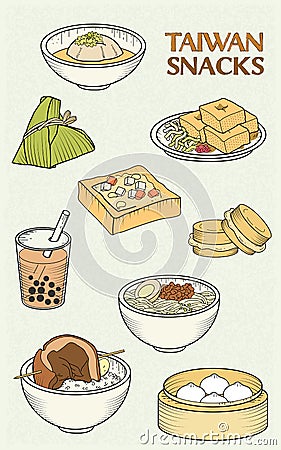 Delicious Taiwan snacks collection Vector Illustration