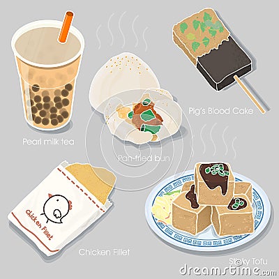 Delicious Taiwan snacks collection Vector Illustration