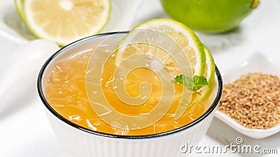 Delicious Taiwanese food - cold drinking dessert Aiyu ice jelly with lemon Stock Photo