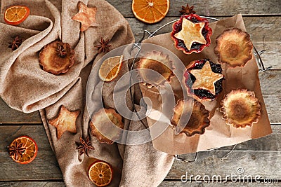 Delicious tarts with jam on cooling rack Stock Photo