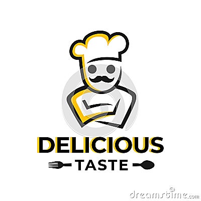 Delicious proffesional Chef cooking food logo design Vector Illustration