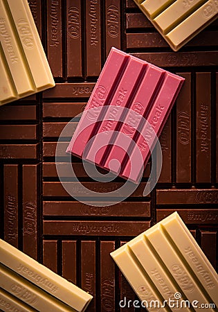 Delicious and tasty famous KitKat chocolate bars Editorial Stock Photo