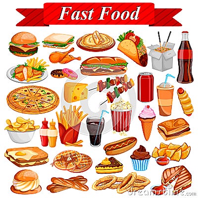 Delicious tasty Fast Food and drink item Vector Illustration