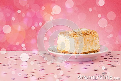 Delicious tasty homemade cakes with bokeh light background Stock Photo