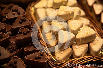 Delicious and tasty sweet bars of white and dark chocolates Stock Photo