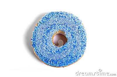 Delicious tempting donut with blue toppings unhealthy nutrition sugar sweet addiction concept Stock Photo