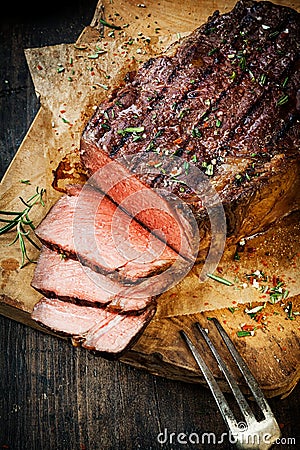 Delicious tender rare roast beef Stock Photo