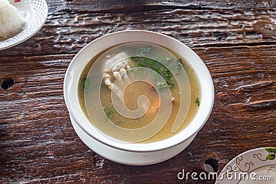 Delicious thai spicy and sour seafood soup. Stock Photo