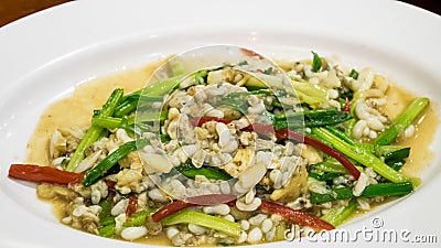 The delicious Thai stir-fried weaver ant egg Kai Mod Pad Kai Stock Photo