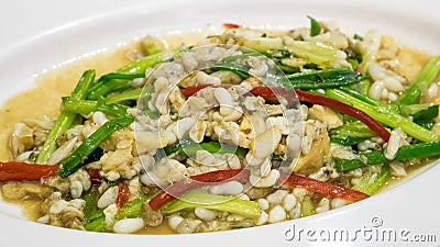 The delicious Thai stir-fried weaver ant egg Kai Mod Pad Kai Stock Photo