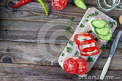 Delicious toast with vegitable and goat cheese Stock Photo
