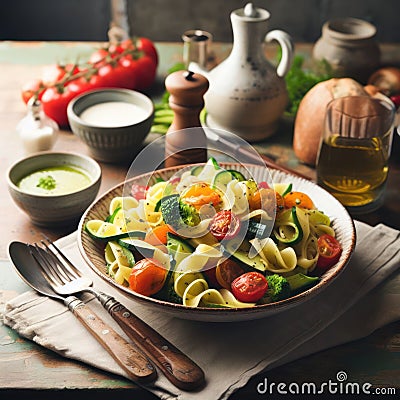 delicious traditional italian pasta primavera Stock Photo