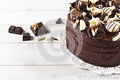 Delicious triple chocolate cake Stock Photo