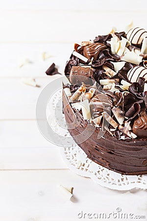 Delicious triple chocolate cake Stock Photo