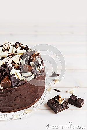 Delicious triple chocolate cake Stock Photo