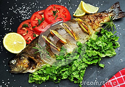 Delicious trout fish roasted Stock Photo