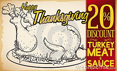 Delicious Turkey Meat and Sauces with Special Discount in Thanksgiving, Vector Illustration Vector Illustration