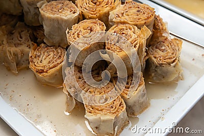 Delicious Turkish Dessert Rolled Baklava Stock Photo