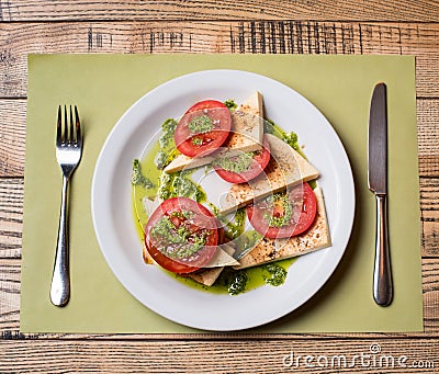 Delicious vegetarian lunches tomato salad Stock Photo