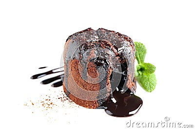 Delicious warm chocolate lava cake on white background Stock Photo