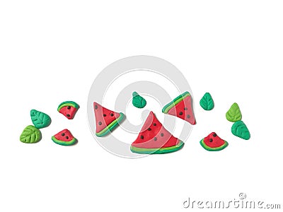 Delicious watermelon plasticine clay, fruit slice shape dough Stock Photo