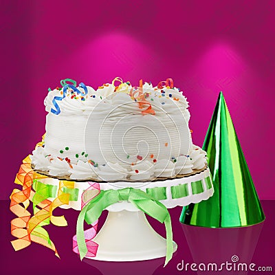 Delicious White Vanilla Birthday Cake ~ Confetti Stock Photo